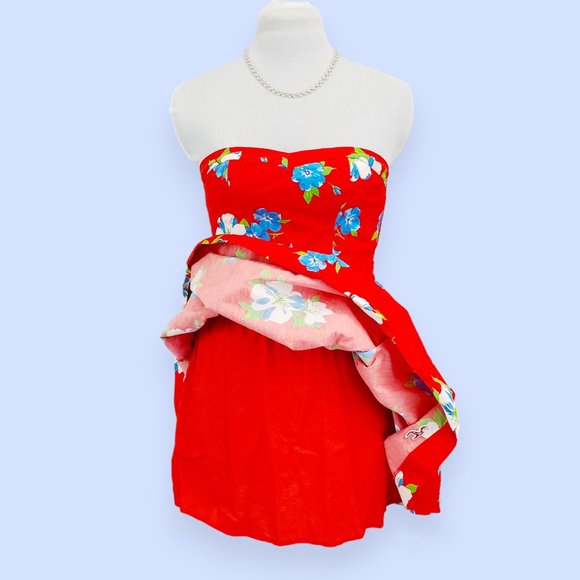 Strapless Red Floral Hollister Dress S - Picture 7 of 9